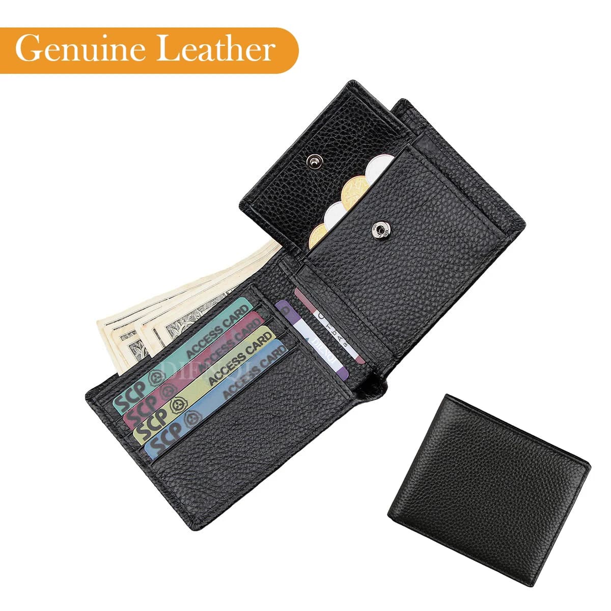 Cow Leather Credit Card Holder Wallet Men's Genuine Leather Black Wallet Zipper Coin Pocket Rfid Wallets Bank Cardholder for Men