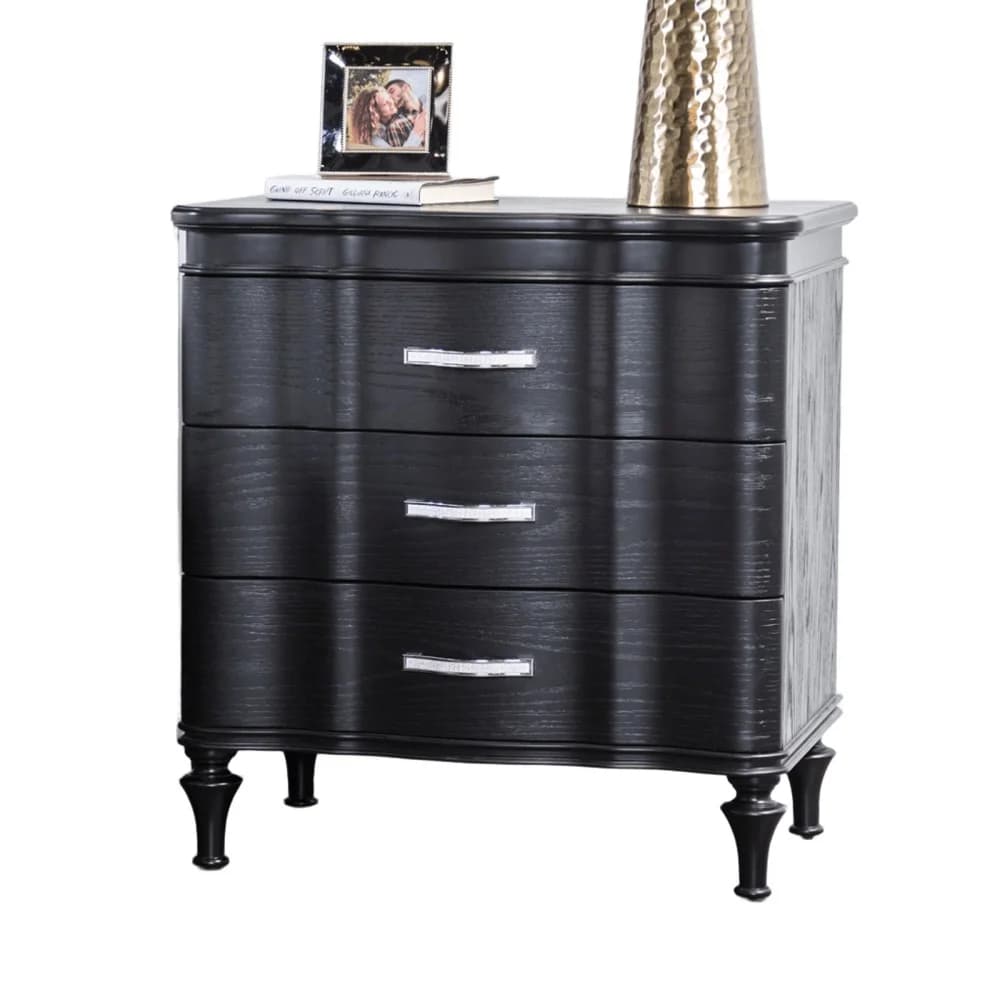 Glam Elegante e moderno nero 1 pezzo Comodino in legno massello Gamba in legno curvo Pannelli frontali Mobili per camera da letto Comodino
