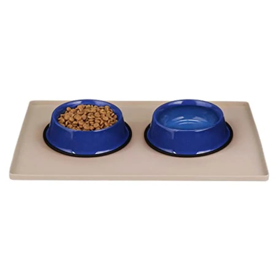 Ciotola per Animali Domestici Stile Campeggio - Ciotola Antiscivolo per Acqua o Cibo per Cani e Gatti 32 oz. Tappetino Blu Impermeabile con Fondo Antiscivolo
