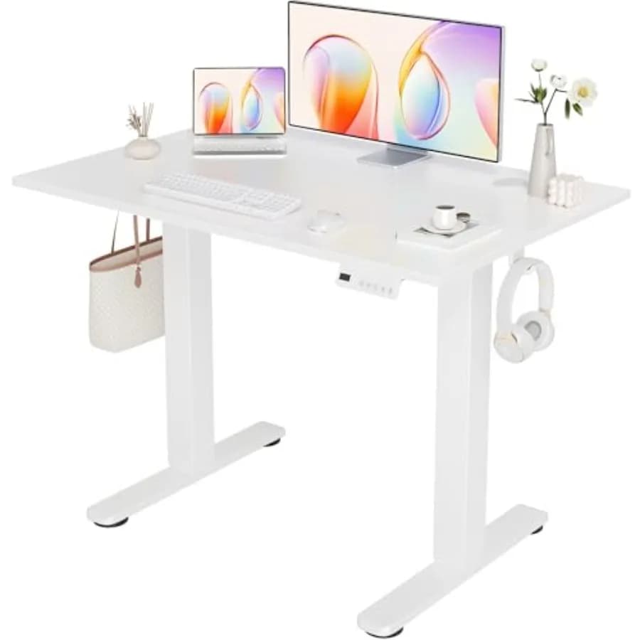 Scrivania Elettrica Regolabile in Altezza con Gestione Cavi, Scrivania per Home Office con Pannello Divisorio e Telaio 40 x