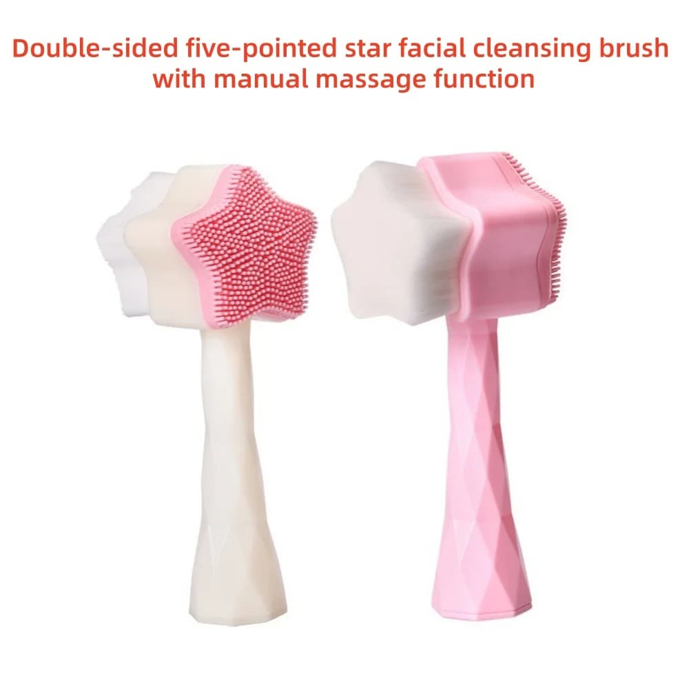 1 star-shaped silicone face cleaning brush – Soft bristles facial brush on both sides for deep cleansing and removal of black dots