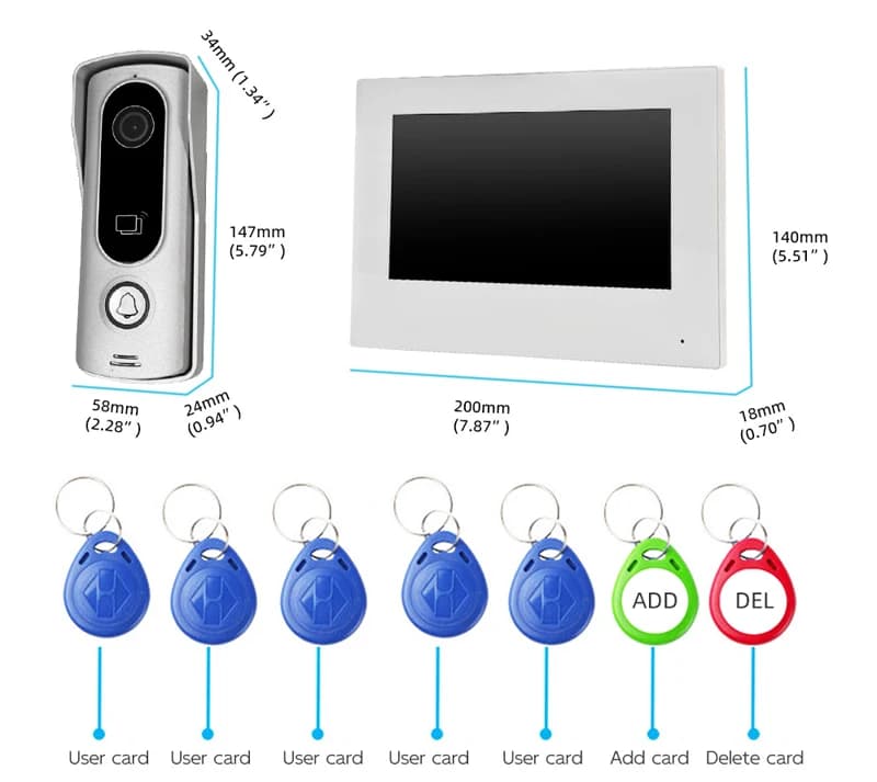 Tuya App 7 pollici IPS WiFi Videocitofono Citofono Sicurezza domestica Visualizzatore porta Scheda magnetica Campanello visivo Telecamera per porta da 120 gradi