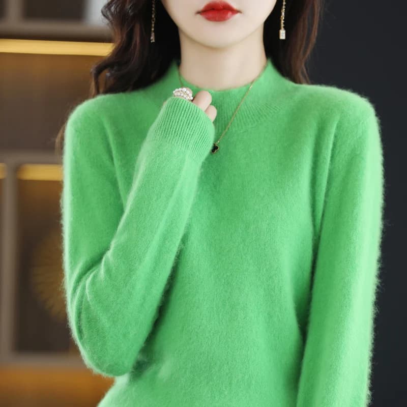 Autunno e inverno nuovo 100% visone Cashmere maglione da donna mezzo collo alto Pullover Casual lavorato a maglia coreano sciolto moda Top