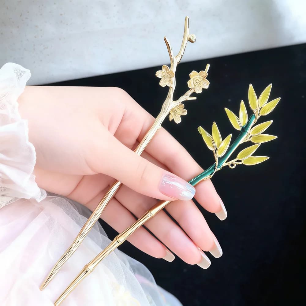 Female enamelled alloy hair clip, Chinese Hanfu style, antique wand fork for chignon, girl hair accessories