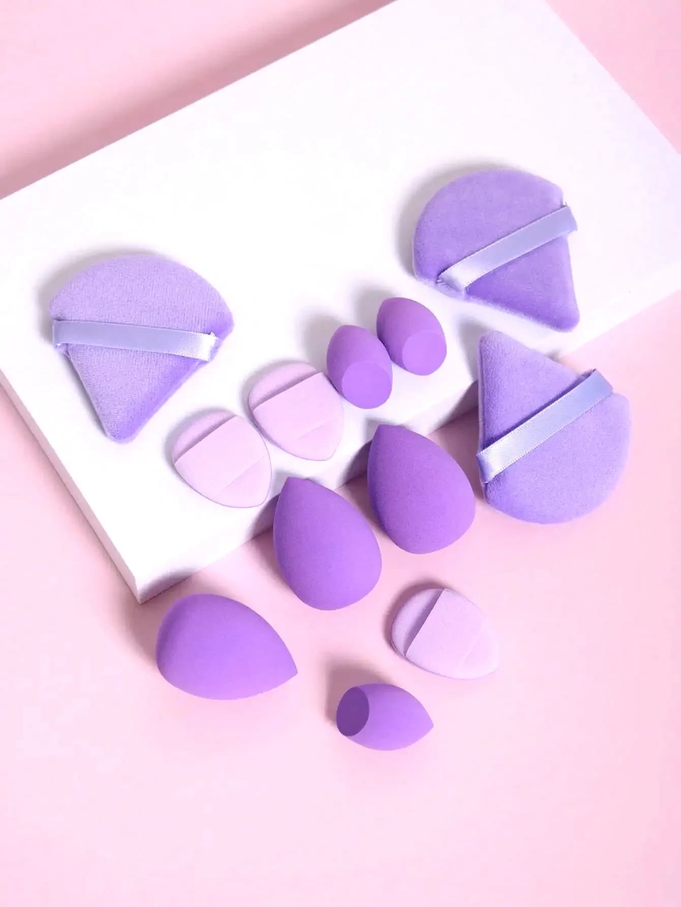 12pcs All-Purpose Makeup Sponges Set Consisting Of 3 Triangular Powder Puffs, 3 Mini Air Cushion Powder Puffs, 3 Water Drop Shaped Makeup Sponge, And 3 Mini Makeup Sponge. Suitable For Liquid Foundation, Powder Foundation, And Concealer Cream