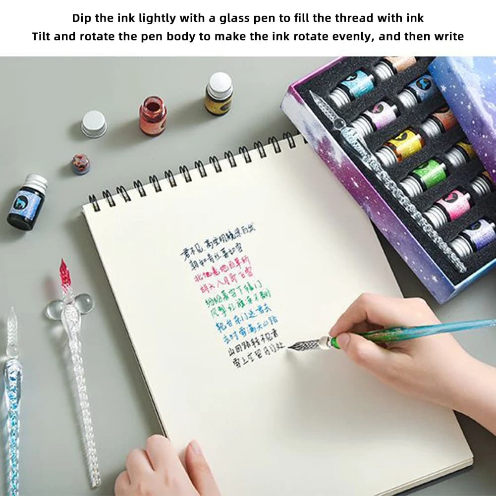 Calligraphy Glass Dip Pen Ink Set Portable DIY Markers Pen Gift For Birthday
