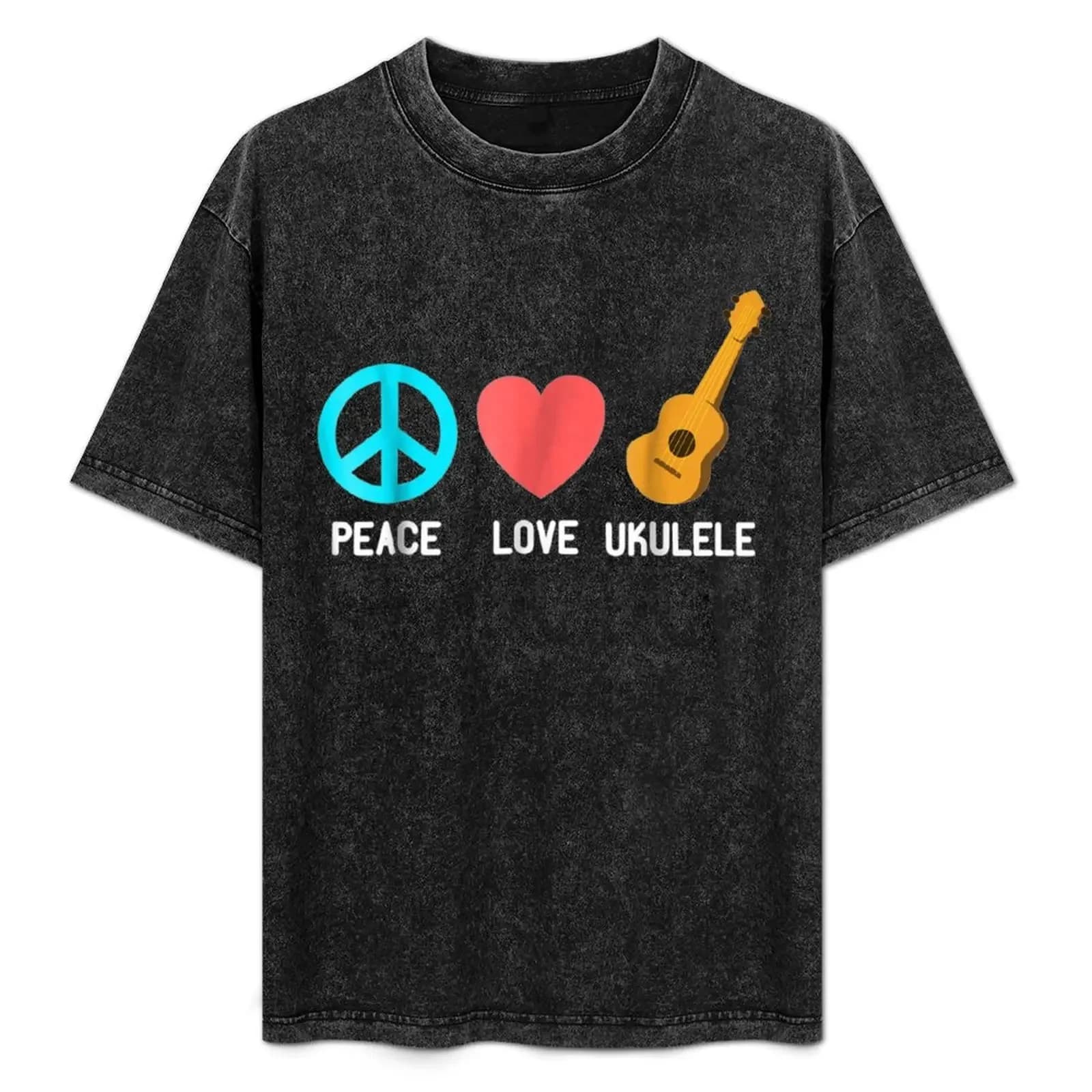 Ukulele - T-shirt Peace Love Ukelele Uke Love T-shirt basic a maniche corte in misto cotone