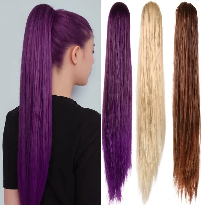 Parrucca 26 Pollici Capelli Lisci Lunghi con Clip a Coda di Cavallo Stile Versatile Quotidiano Affascinante Viola