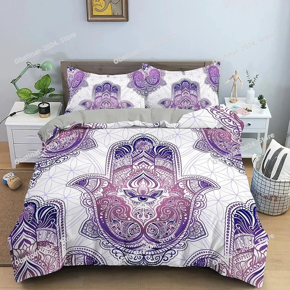 Set biancheria da letto stampata in 3D Set copripiumino Hamsa Hand of Fatima per camera da letto Copripiumino di lusso in stile psichedelico Tessili per la casa