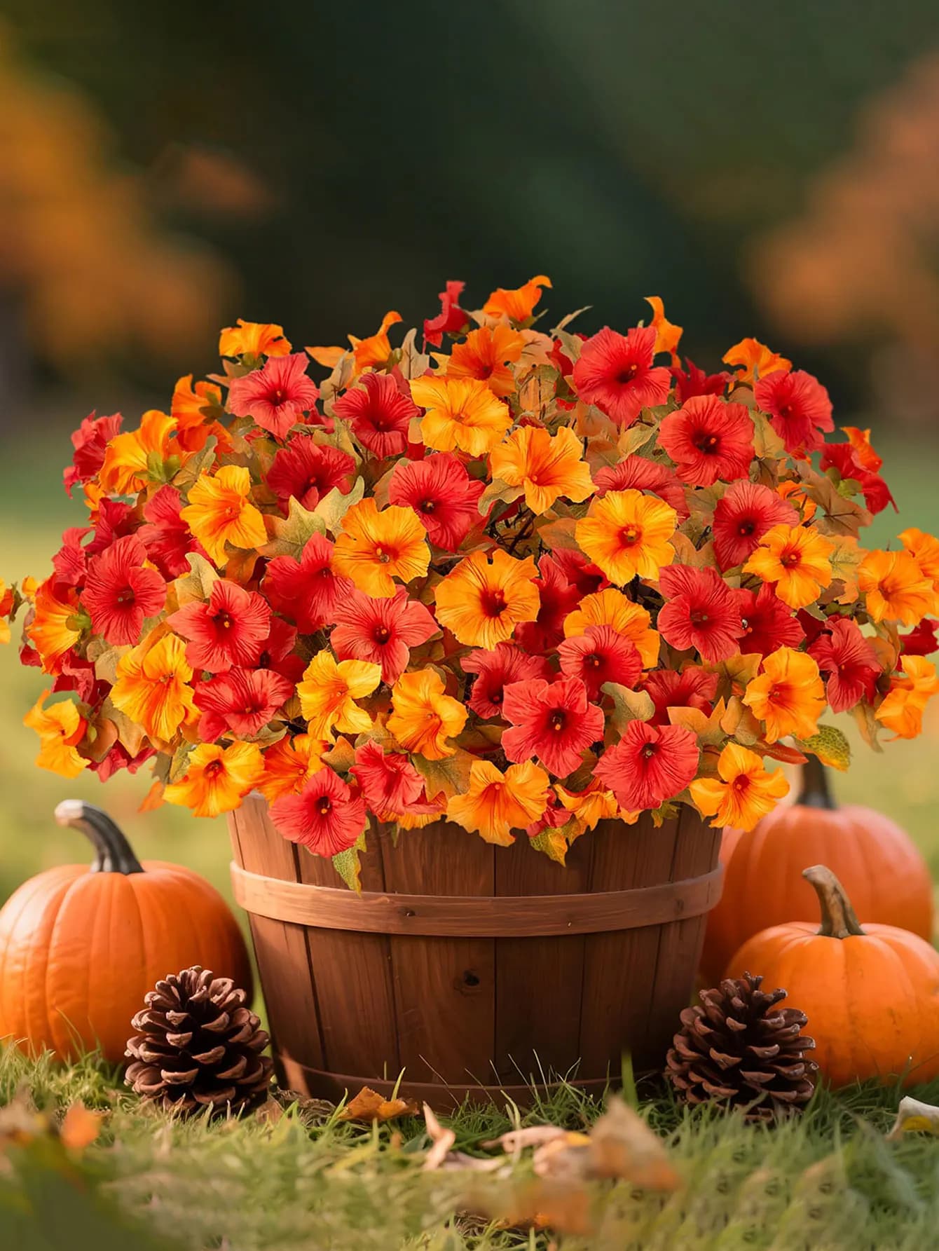 1 Pezzo di Fiori Artificiali di Petunia Autunnale, Resistenti ai Raggi UV, Non Sbiadiscono, Realistici, per Giardino, Balcone, Cortile, Festa del Ringraziamento, Raccolto