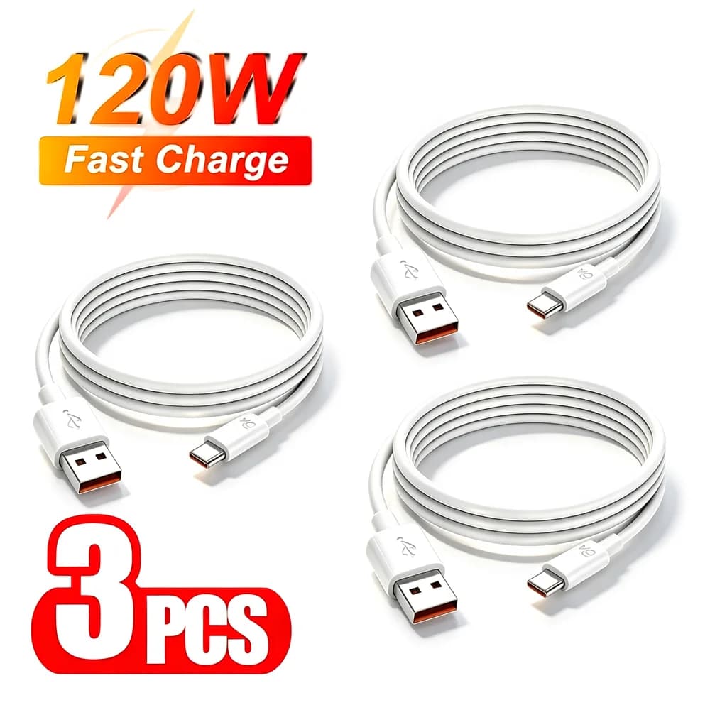 3PCS 6A 120W Fast Charging Cable USB Type C For Huawei Mate 40 50 P60 Nova 13 Honor Xiaomi Redmi OPPO realme Quick Charge Cable