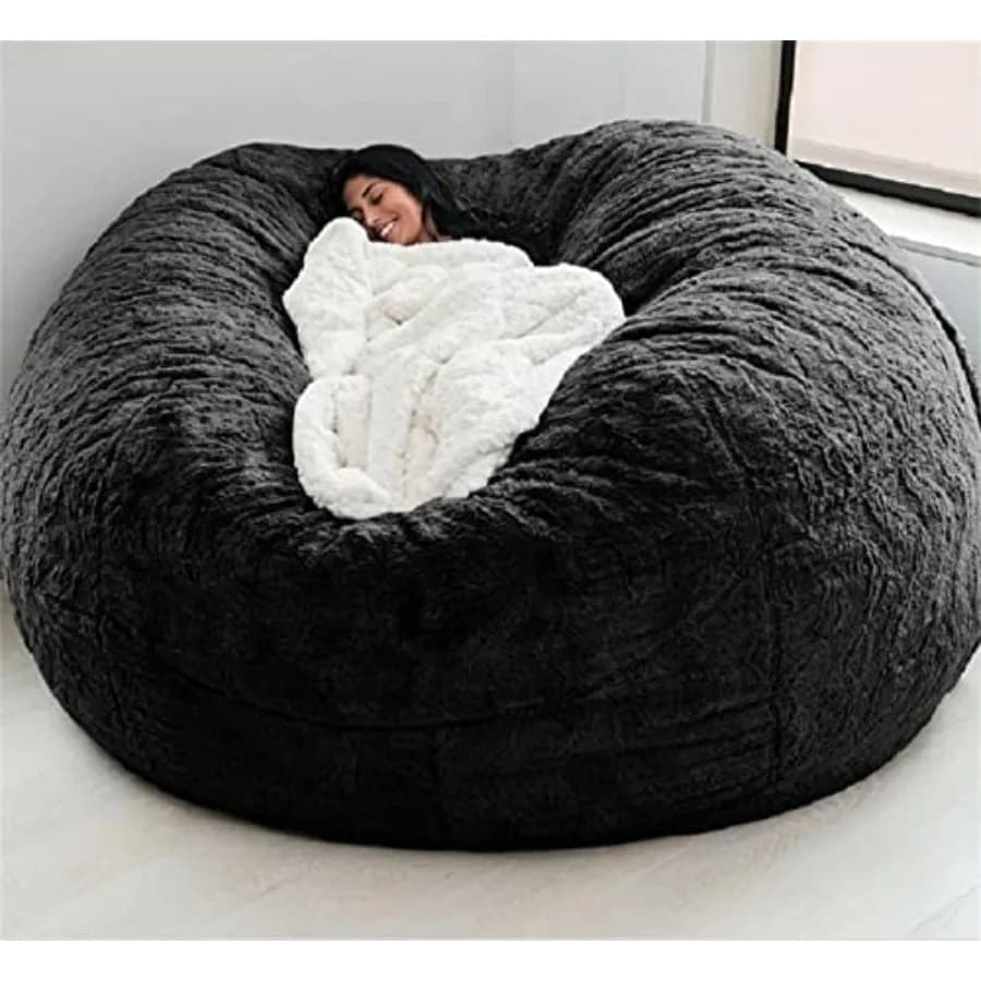 Copertura Gigante per Poltrona Sacco in Pelliccia Sintetica per Adulti, Senza Imbottitura, Arredamento Soggiorno, Grande, Rotonda, Morbida, Soffice, Divano Letto Pigro