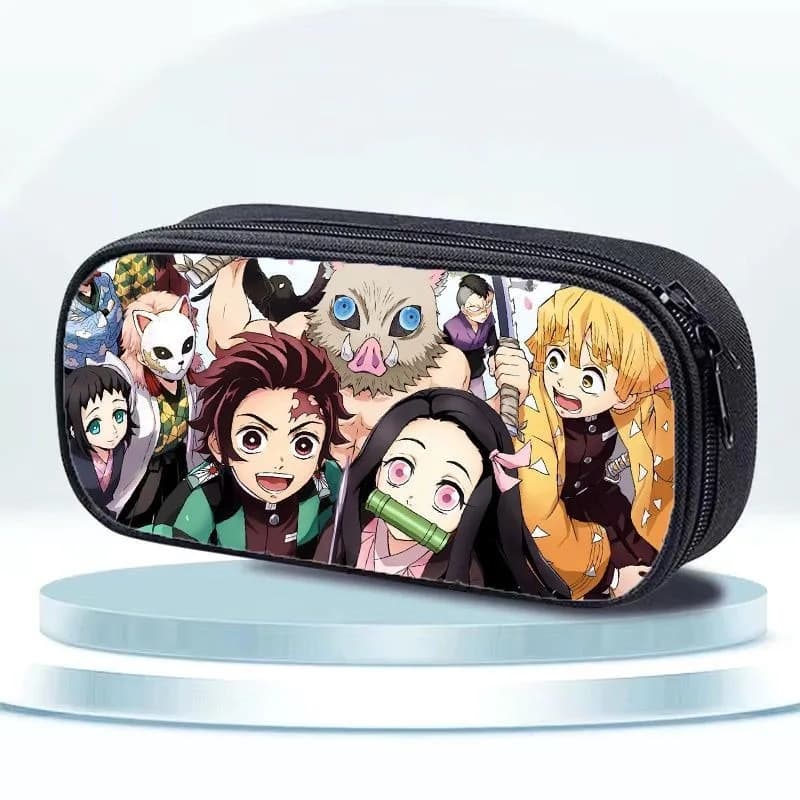 Demon Slayer Anime Cute cartoon Tanjiro Nezuko Multi-Layer Large-Capacity Pencil Case Student Zipper Canvas Stationery Box Gift