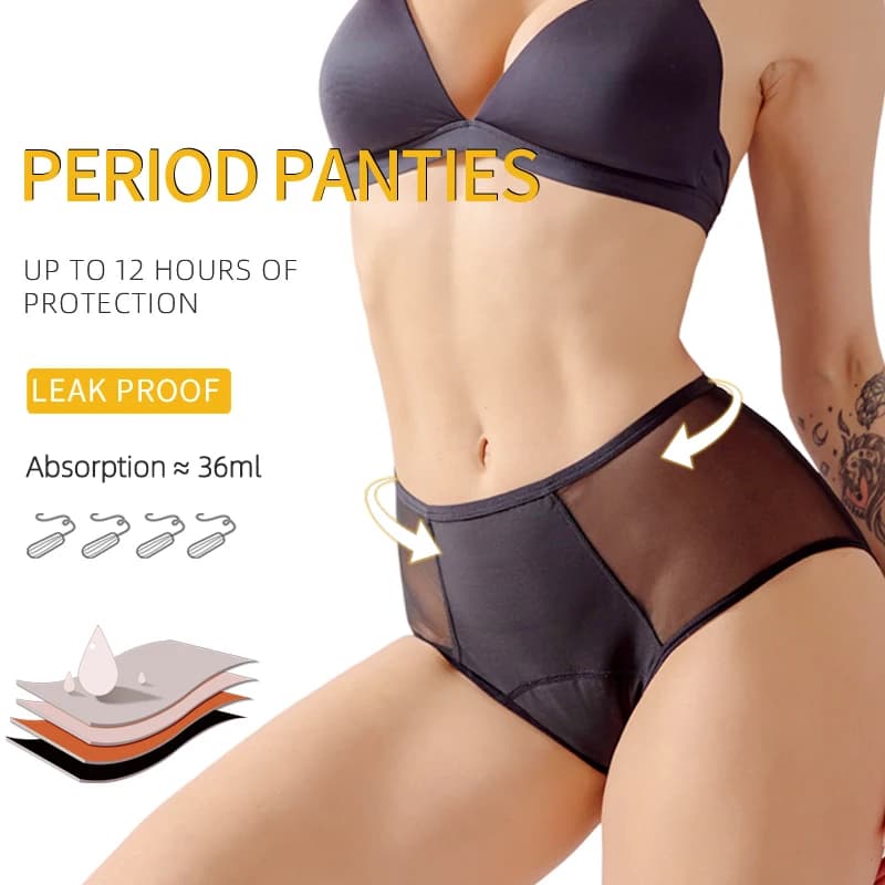 Drop shipping Women's High-waisted Lace 4 Layer Leak-Proof Absorbent Panties for Menstrual Periods and Postpartum Incontinence
