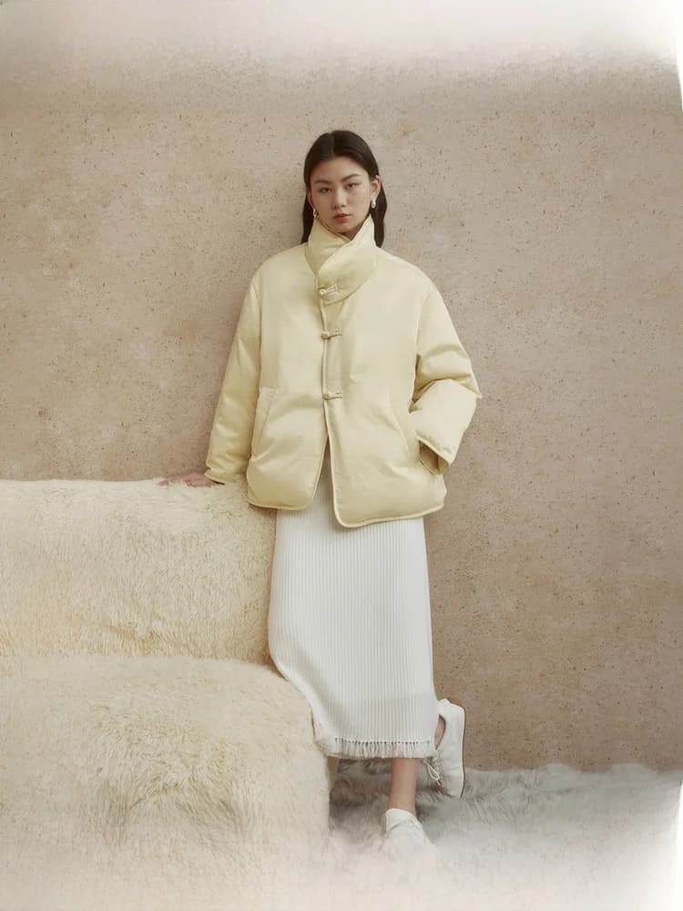 Elegant Warm White Goose down Jacket Stand Collar Puffer Women's Coat Stylish Fashionable Commute Style Thickened Long Sleeve