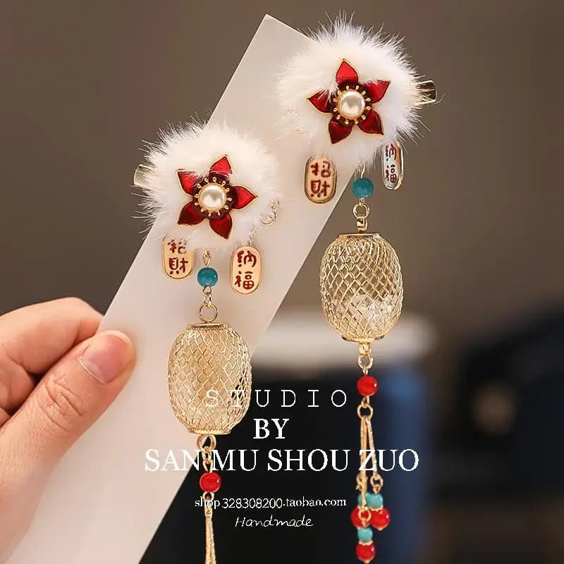 Fermagli per capelli con nappe lunghe lanterna rossa per ragazze Accessori per capelli Hanfu in stile cinese antico Regalo tradizionale per la celebrazione del festival