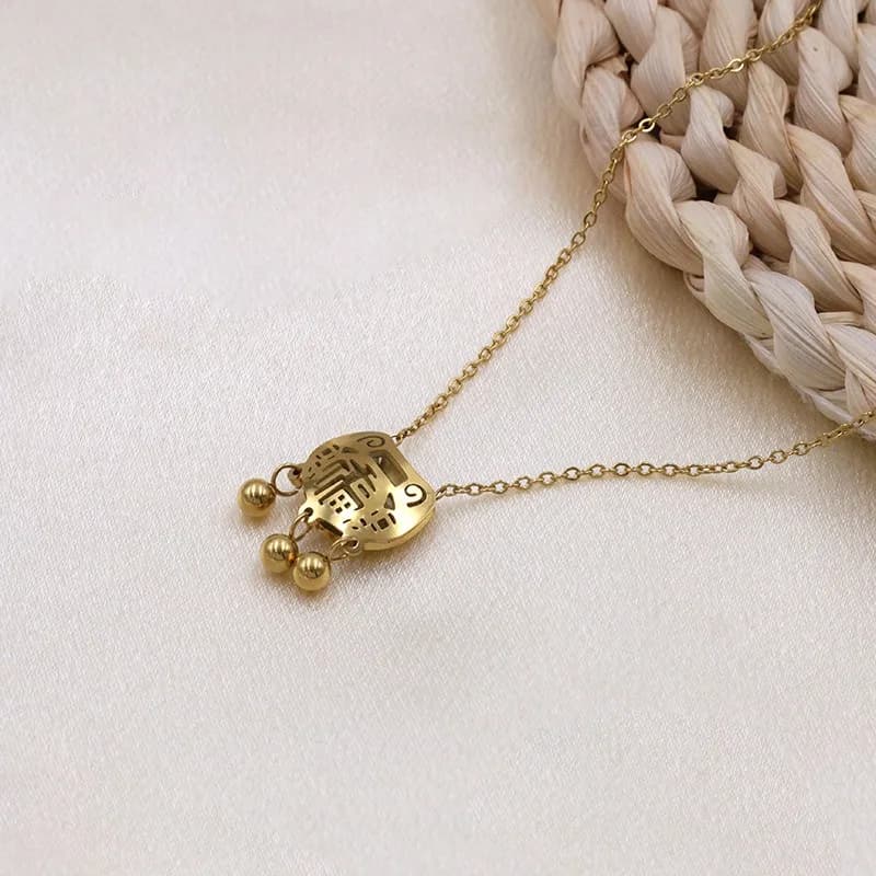Collana in Acciaio al Titanio Placcato Oro 18K con Ciondolo a Forma di Lucchetto, Lunga Durata, per Ragazze, Regalo di Capodanno