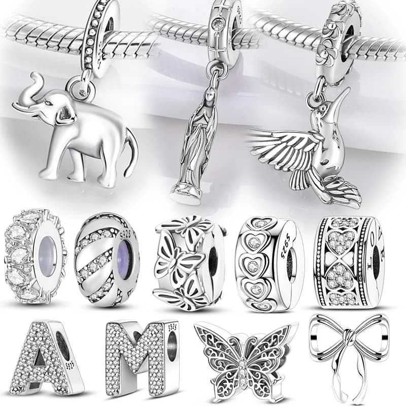 New 925 Sterling Silver Charm Beads Elephant Butterfly Bird Cross Pendant For Original Bracelet Necklace Women DIY Gifts