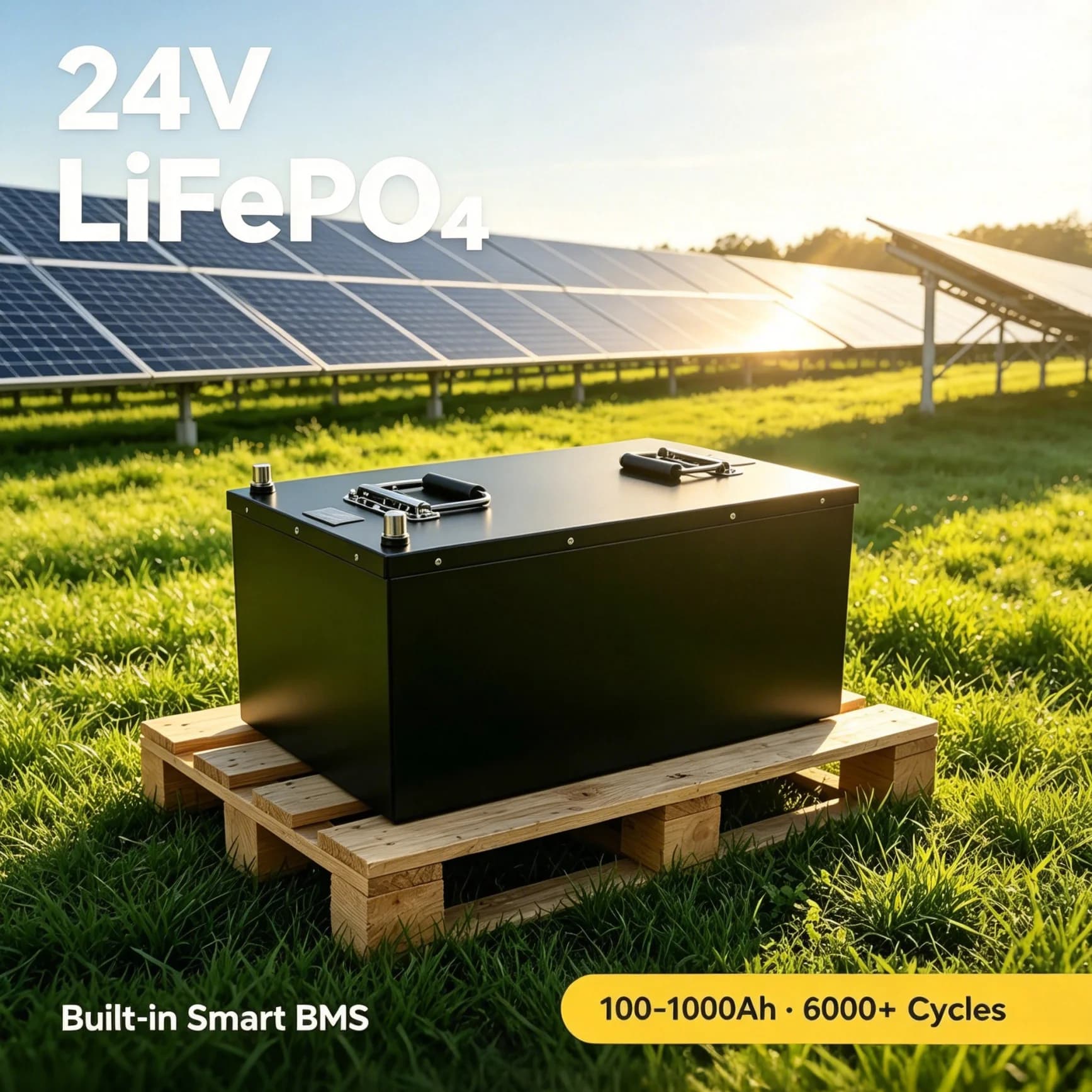 24V 100Ah-1000Ah LiFePO4 Battery Pack with Built-in Smart BMS, 6000+ Deep Cycle Rechargeable for Solar RV Golf Cart Sightseeing!