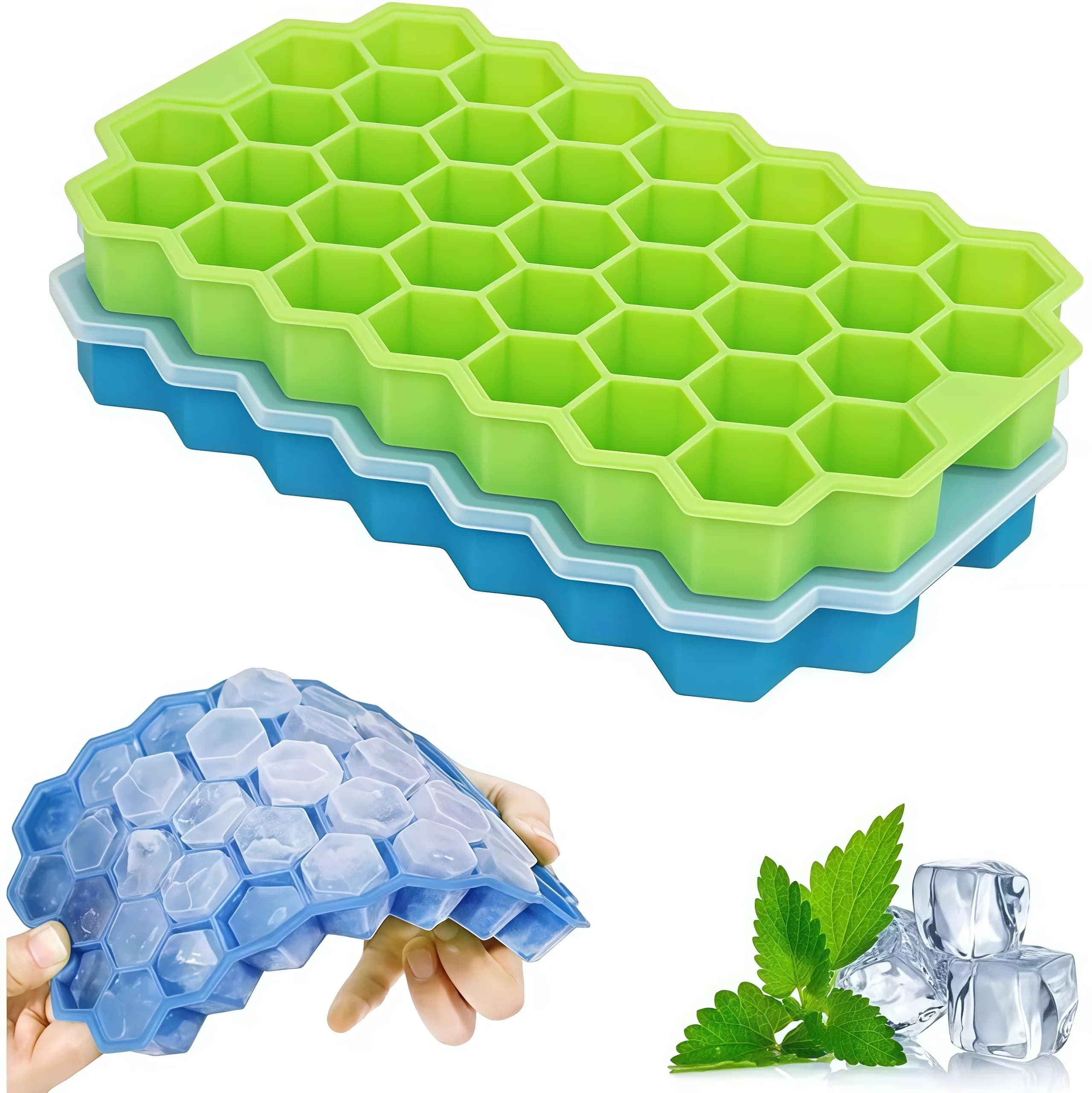 Stampo per ghiaccio a nido d'ape con 37 scomparti, in silicone, con coperchio, per ghiaccioli e cubetti di ghiaccio, riutilizzabile