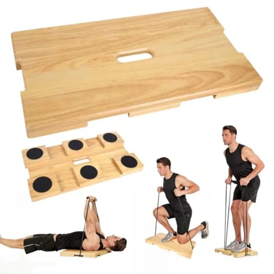 Resistance Band Platform, Wooden Exercise Board With Non-Slip, Resistance Band Foot Plate With 9 Pound Weight, Strong Resistanc