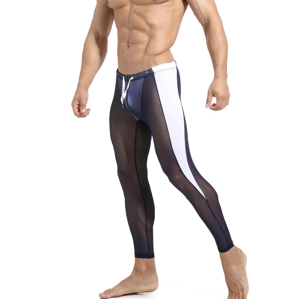 Pantaloni lunghi da uomo sottile Nylon trasparente intimo Sexy uomo Legging stretto Long Johns Skinny Fitness equitazione pantaloni da notte seta di ghiaccio