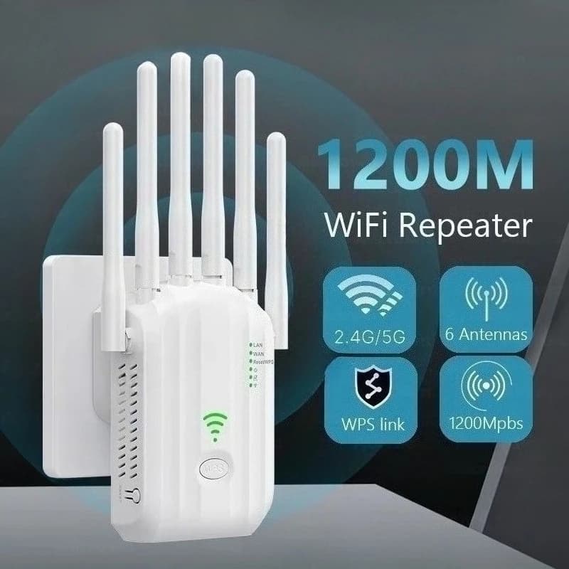 Ripetitore di portata Wifi wireless AC1200 da 5 Ghz Dual Band 2.4G/5GHz con 6 antenne ad alto guadagno Amplificatore di copertura più ampia Estensore Wi-Fi