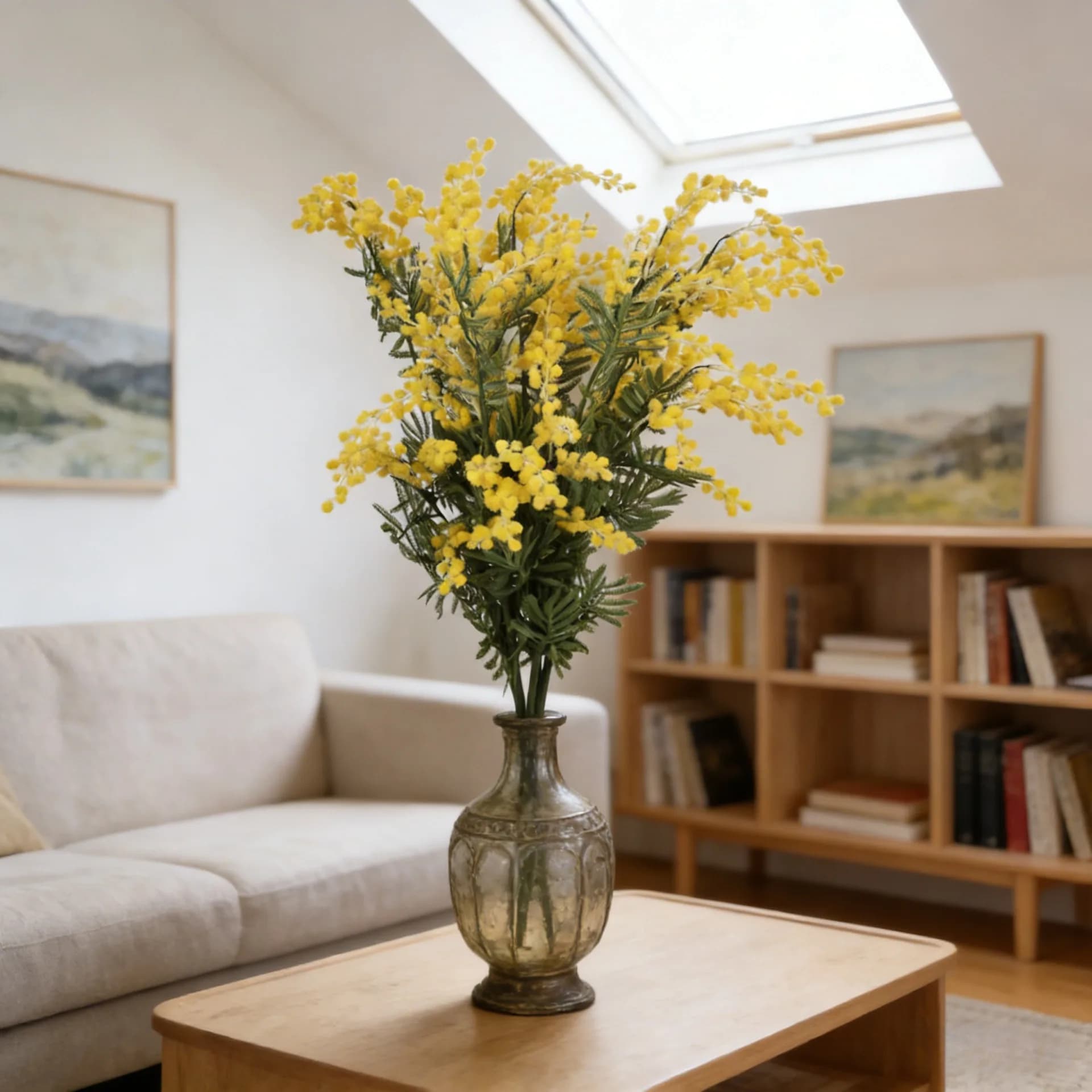 33,5 pollici artificiale Mimosa ramo stelo corto fiori finti decorazioni per la casa San Valentino matrimonio composizione floreale oggetti di scena per fotografia