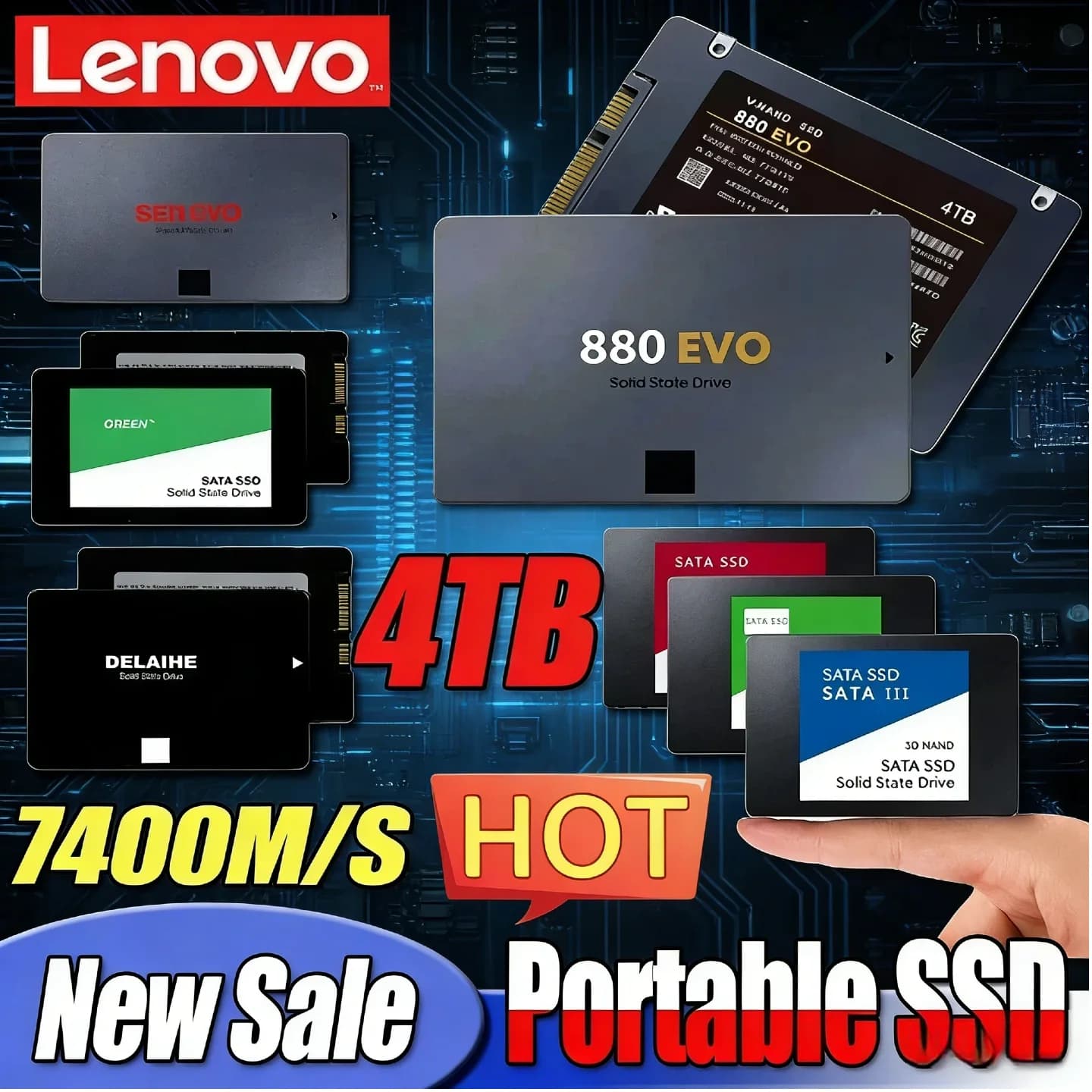 Disco rigido esterno SSD Lenovo da 2 TB e 4 TB per disco rigido interno, interfaccia SATA3, unità a stato solido portatile ad alta velocità per laptop