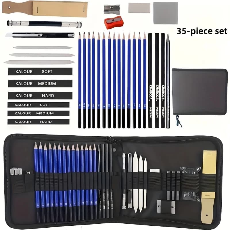 35pcs Skethhing Pencils Set Professional Drawing Kit with Graphite Charcoal Watercolor Pencils Art Supplies for Artists Beginner