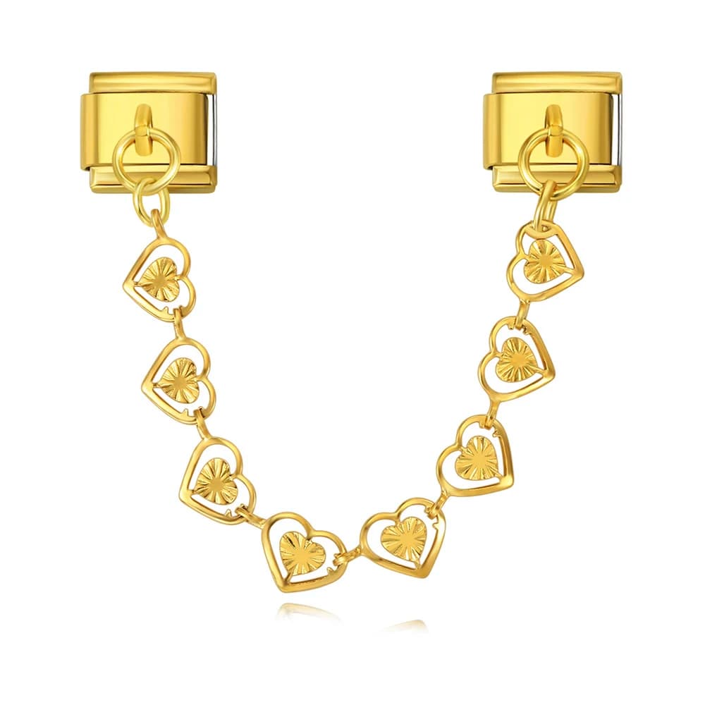 16 Stili di Ciondoli a Cuore con Catena Dorata, Charm Italiani per Bracciali da 9mm, Perline in Acciaio Inox per Creazione Gioielli Fai-da-Te per Donne