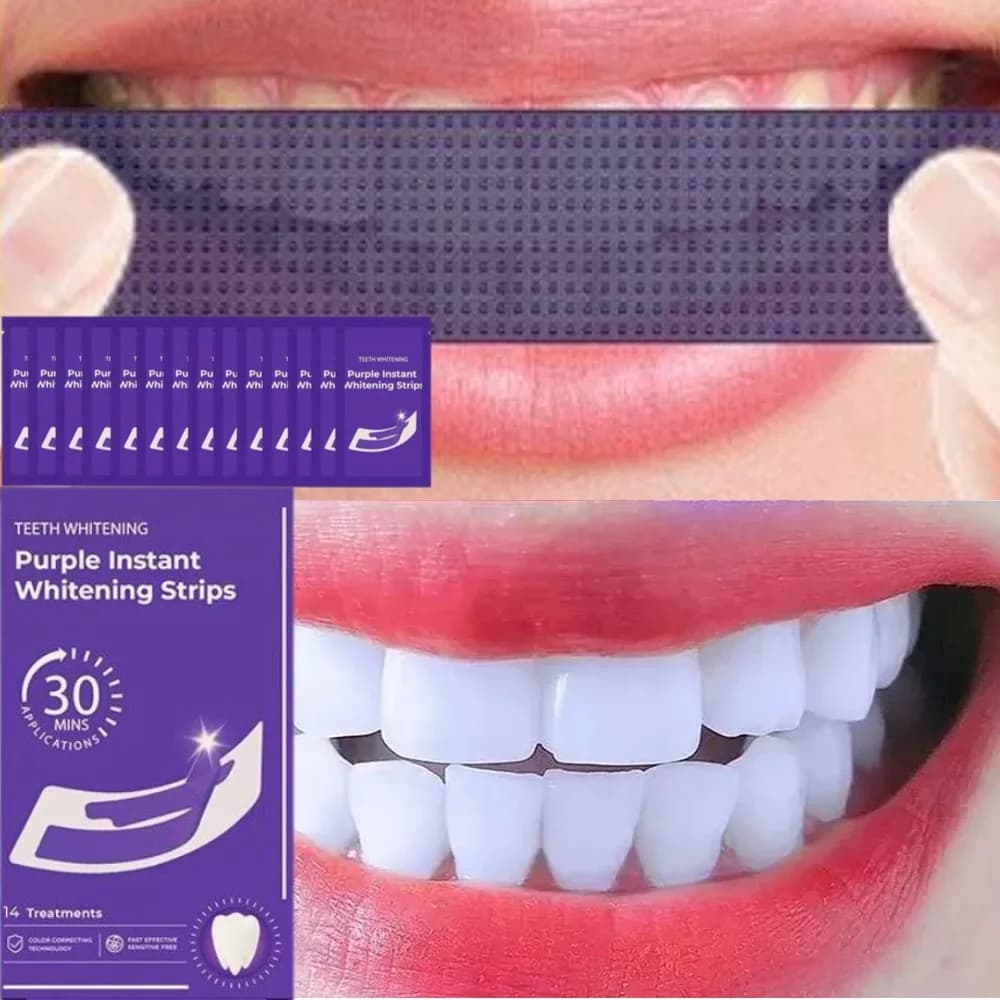 42 Stripes Paia Whitening for Denti V34 Purple, Fresh Food, Macchie Removal, Dental Whitening Stickers, Portable Product for Tooth Whitening