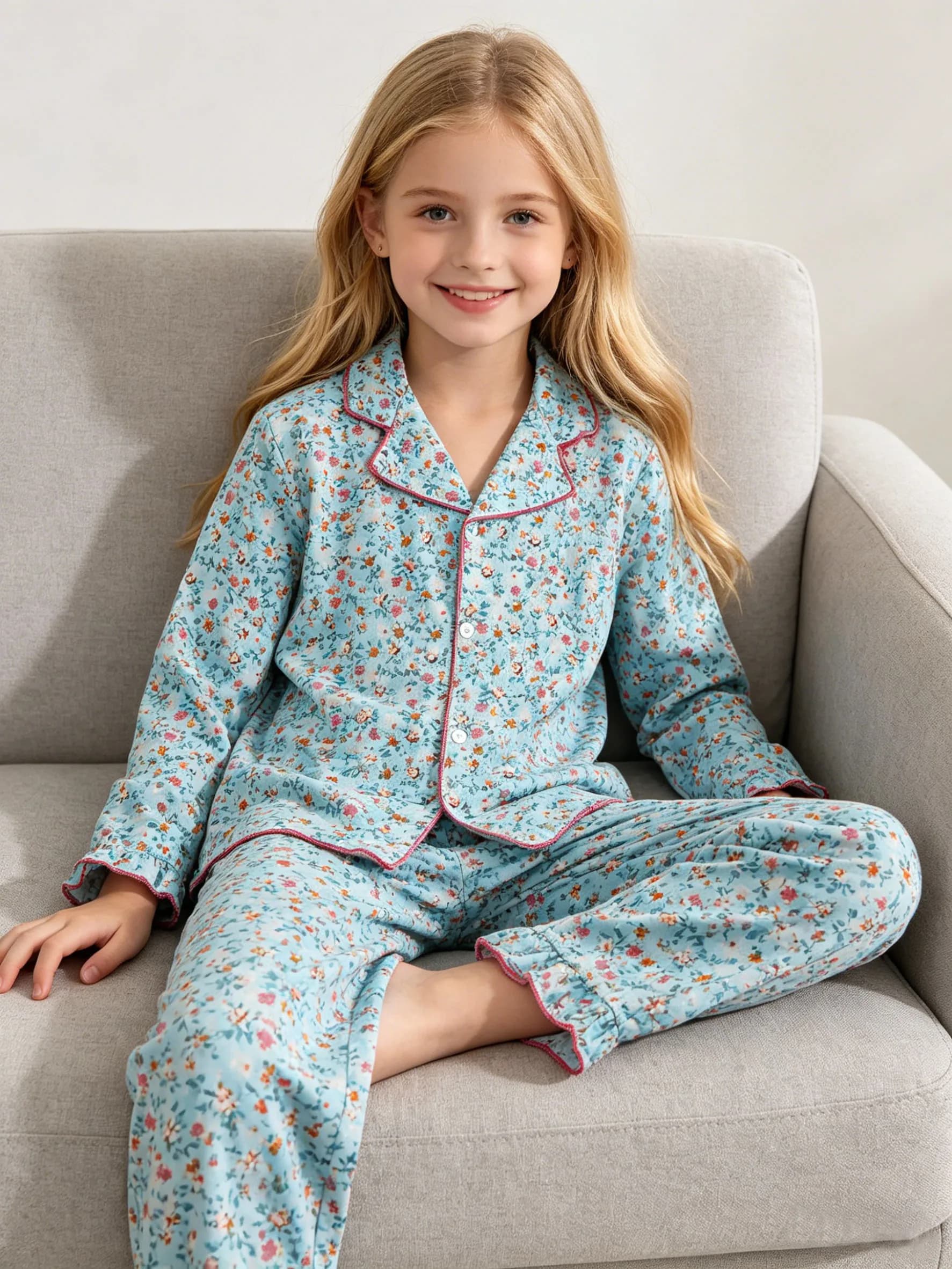 Abbigliamento alla moda per ragazze per la primavera e l'autunno, top con motivo floreale per il tempo libero all'aperto, pantaloni a maniche lunghe.