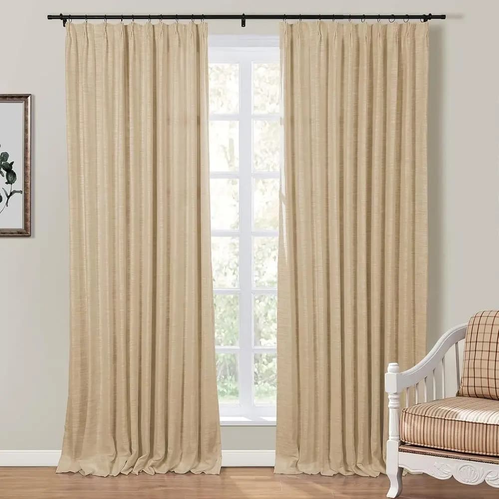Linen Blend Pinch Pleated Curtains, 72 Length, Lined, Light Filtering, Suitable for Living Room or Bedroom (1 Panel, 40W x 72L)