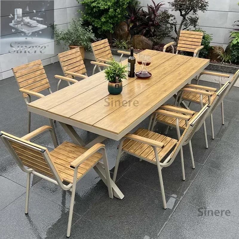 Outdoor plastic wood tables and chairs courtyard waterproof sunscreen open-air balcony leisure plastic wood tables and chairs ga