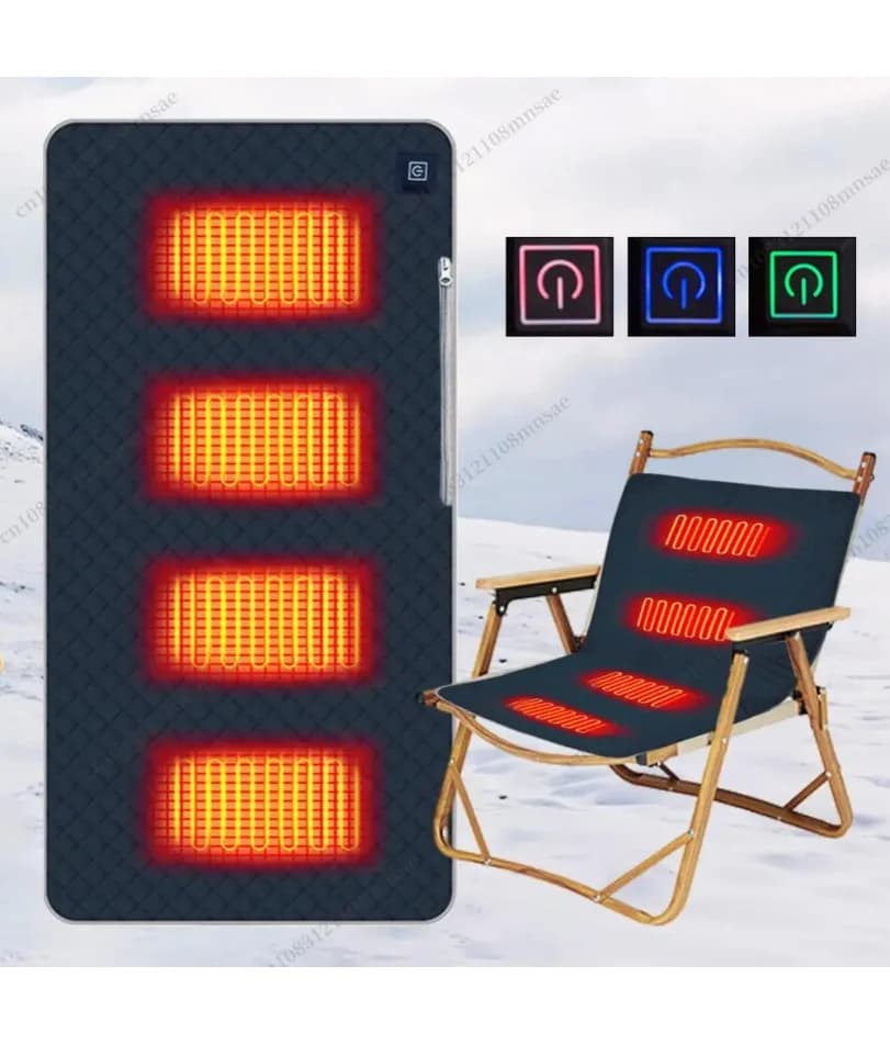 4 aree riscaldate Sedia da campeggio Tappetino riscaldato Coperta elettrica USB da viaggio all'aperto 3 Cuscino scaldino riscaldatore a temperatura regolabile