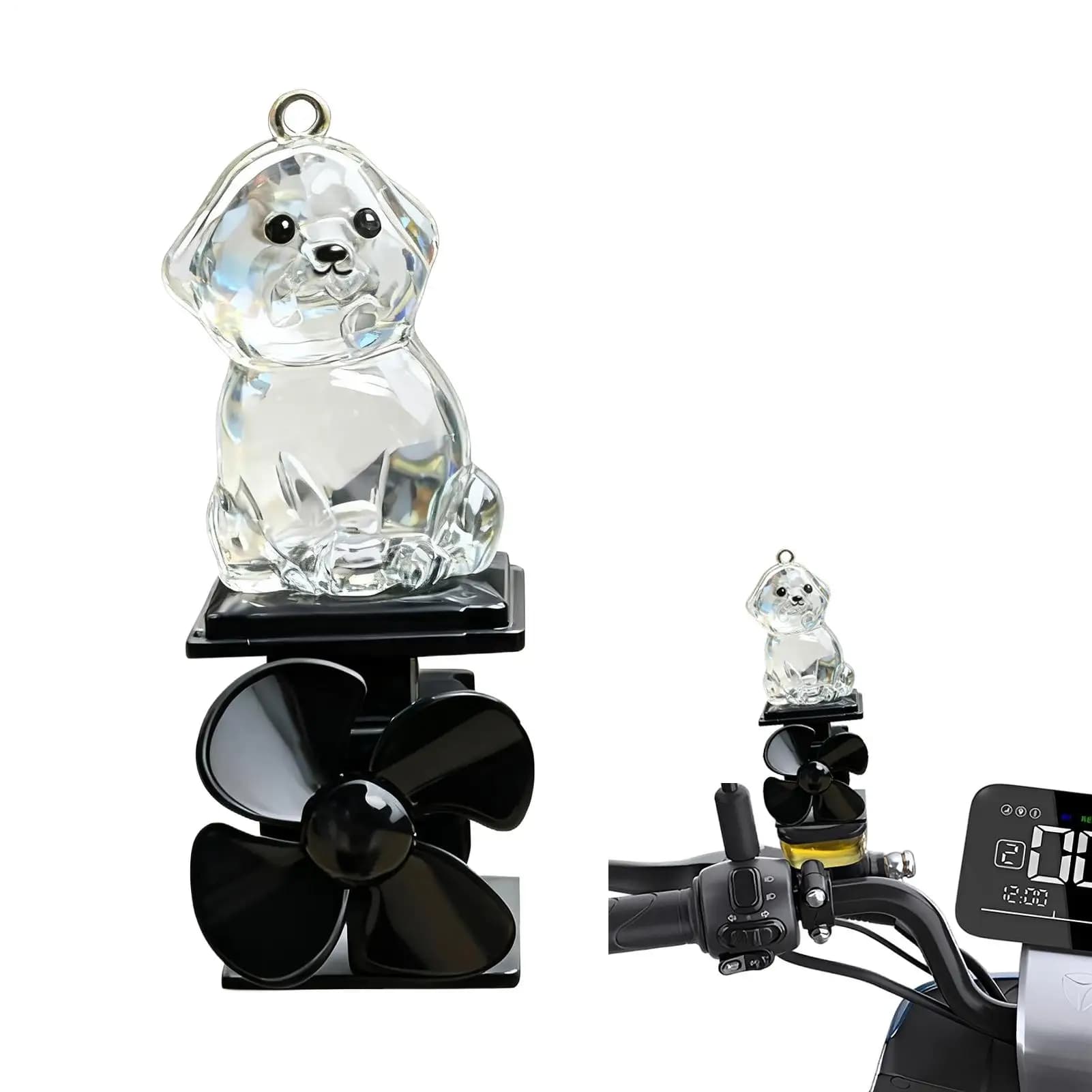 Mini figurine di cani Scultura luminosa per moto Figurina di animali alimentata dal vento per manubrio del motociclo Notte di ciclismo all'aperto