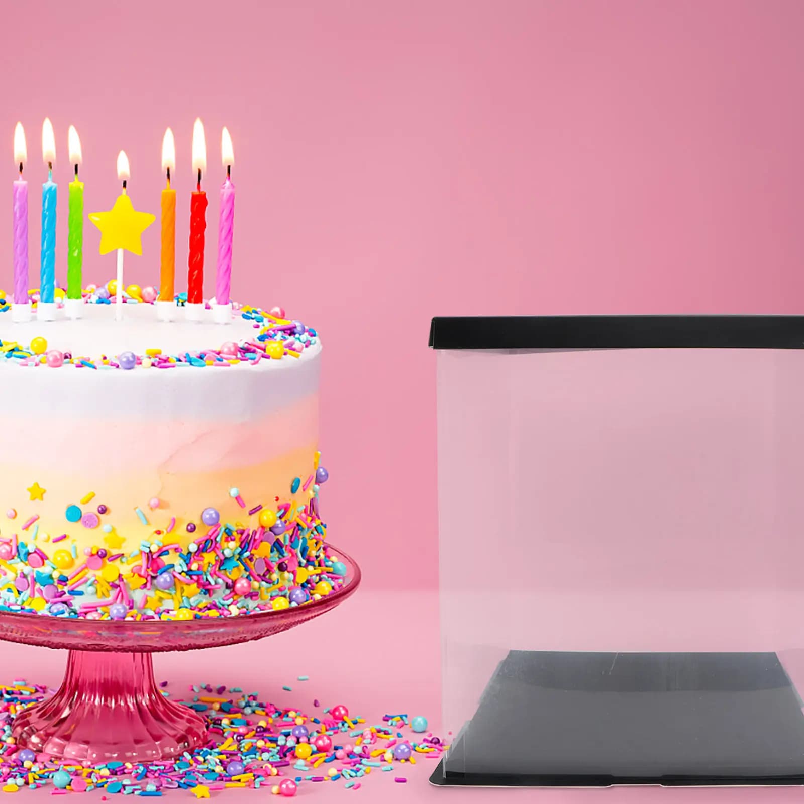 Set di 1 Scatola Trasparente per Torte, Contenitore Creativo Nero per Dolci con Nastro per Trasporto, Ideale per Natale, Compleanni, Picnic all'Aperto e Conservazione Alimenti