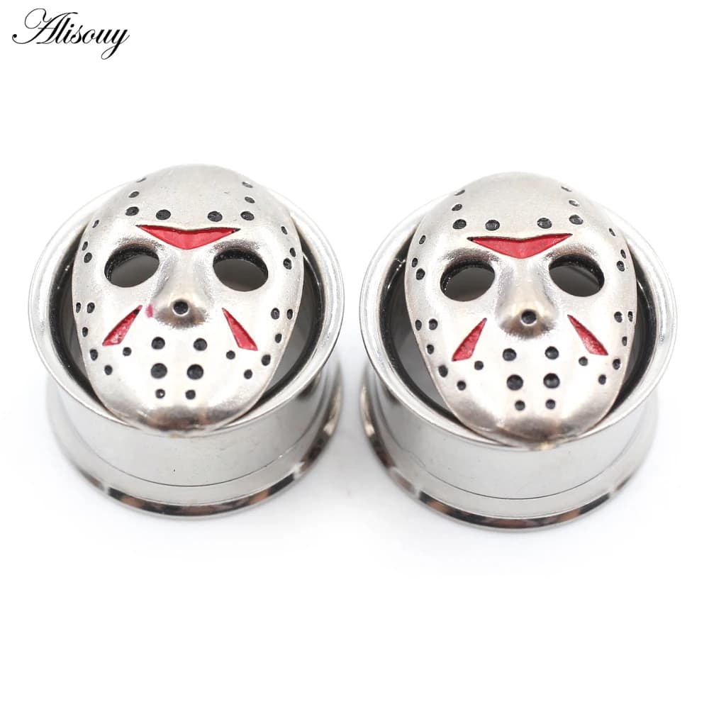 Piercing per Orecchie in Acciaio Inox Stile Punk, Dilatatore a Forma di Maschera con Zanne di Serpente, Gioielli per il Corpo