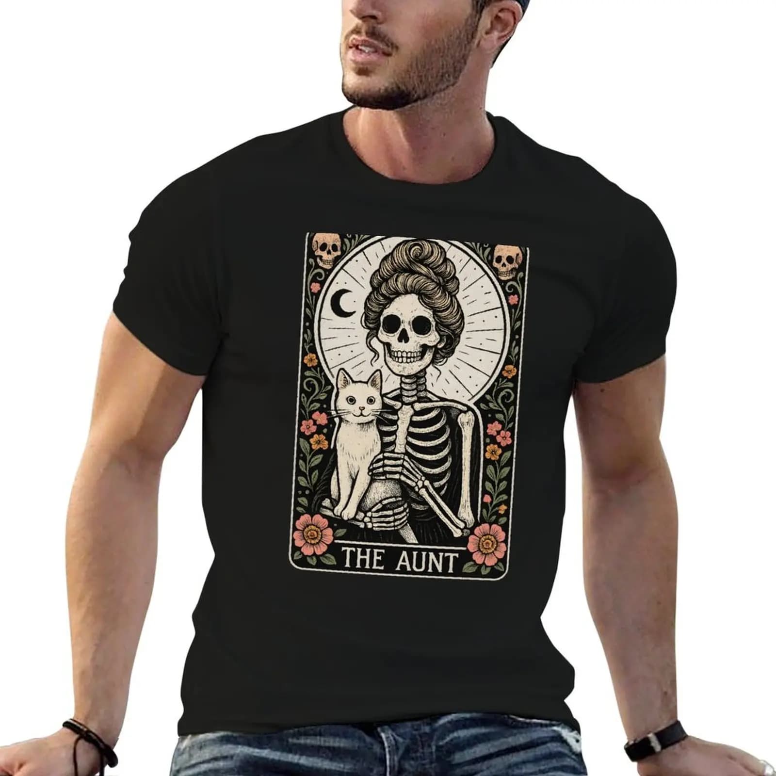 T-shirt The Aunt Tarot Card Funny Mystic Auntie, t-shirt in cotone 100% per uomo, confezione di t-shirt in cotone