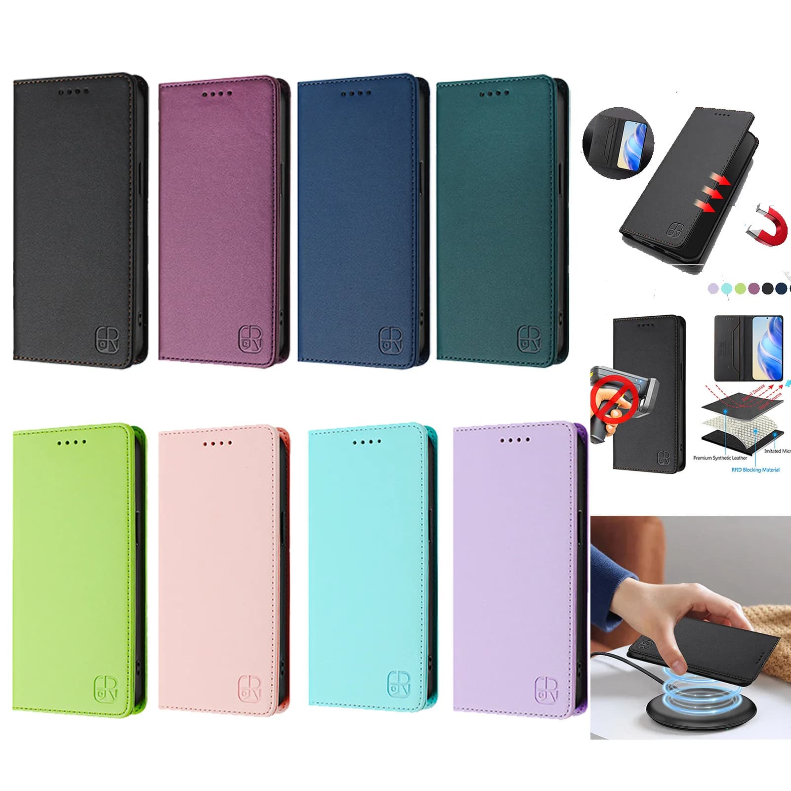 Custodia con Chiusura Magnetica in Pelle per Huawei Honor 200 Smart 90 Lite 80 GT 70 Pro 60 SE 50 20 20S 20E 10i con Blocco RFID per 2 Carte