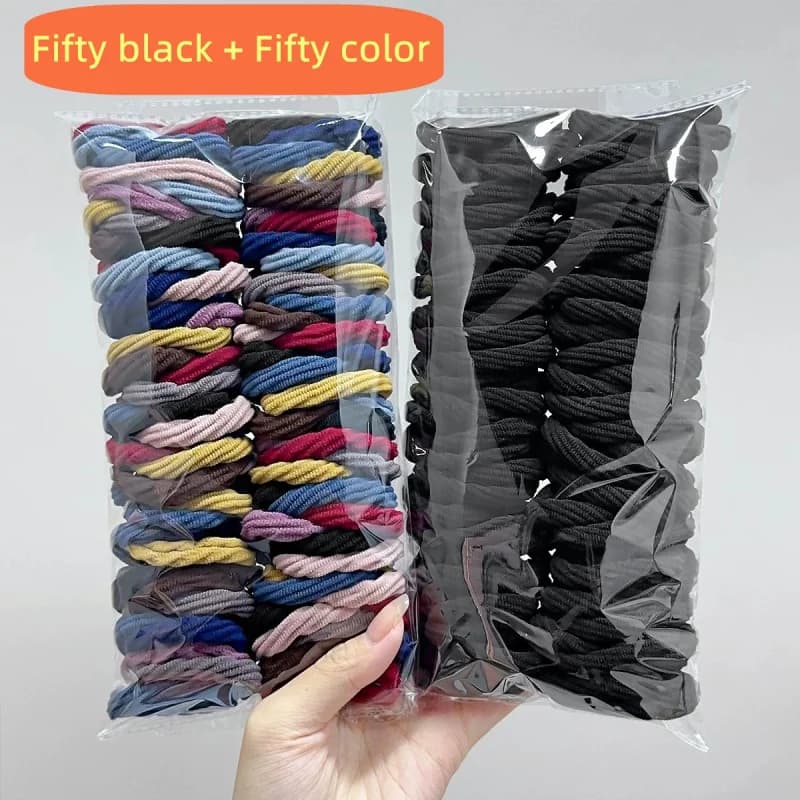 50/100pcs Girl Mixed Color Simple Hair Ties Hair Accessories Korean version of high elastic and durable holster temperament
