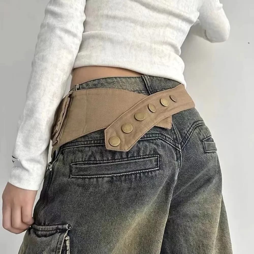 Cintura con Borsa in Lega Stile Grunge Vintage per Jeans, Cintura Larga Marrone con Tasche, Accessori per la Vita