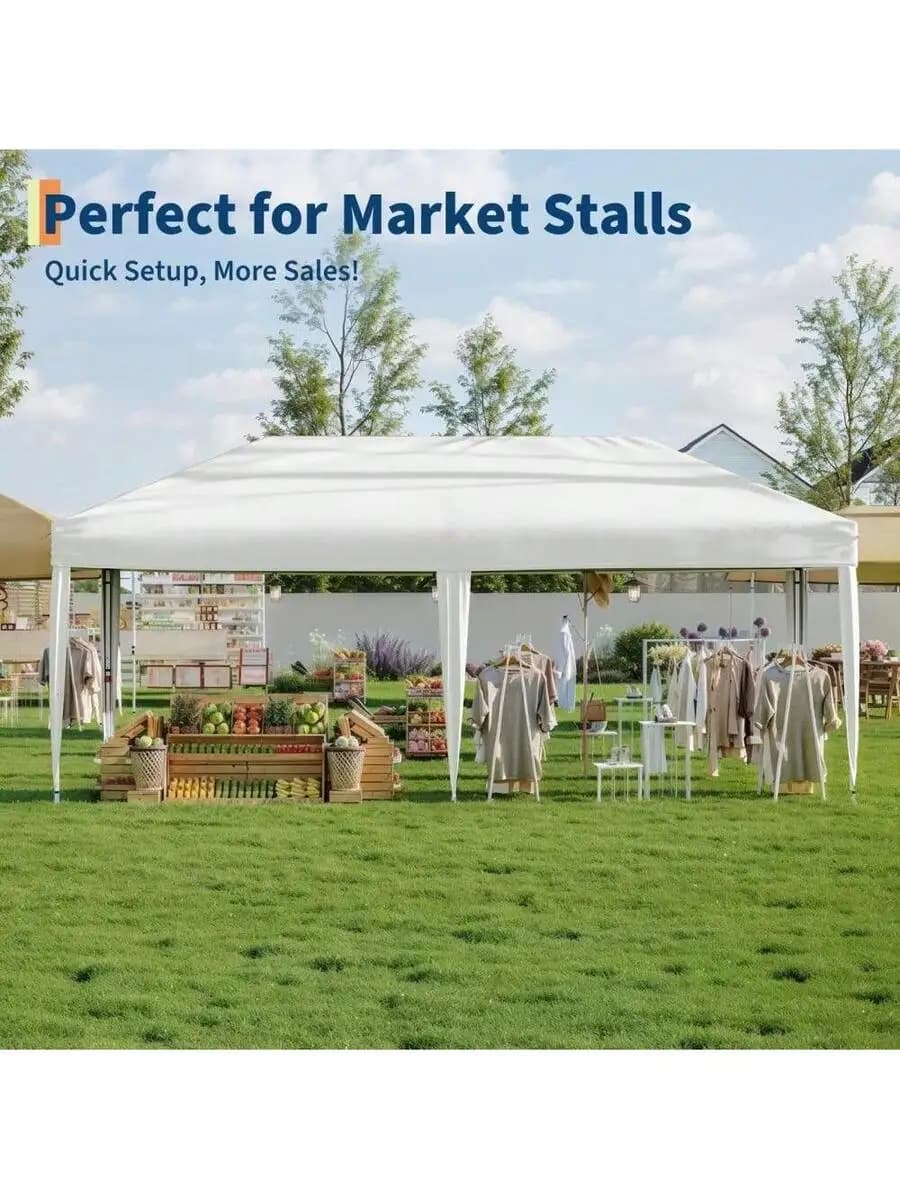 10x20 Pop Up Canopy With Side Walls, Waterproof Gazebo Tent For Market Stalls, Events, Camping