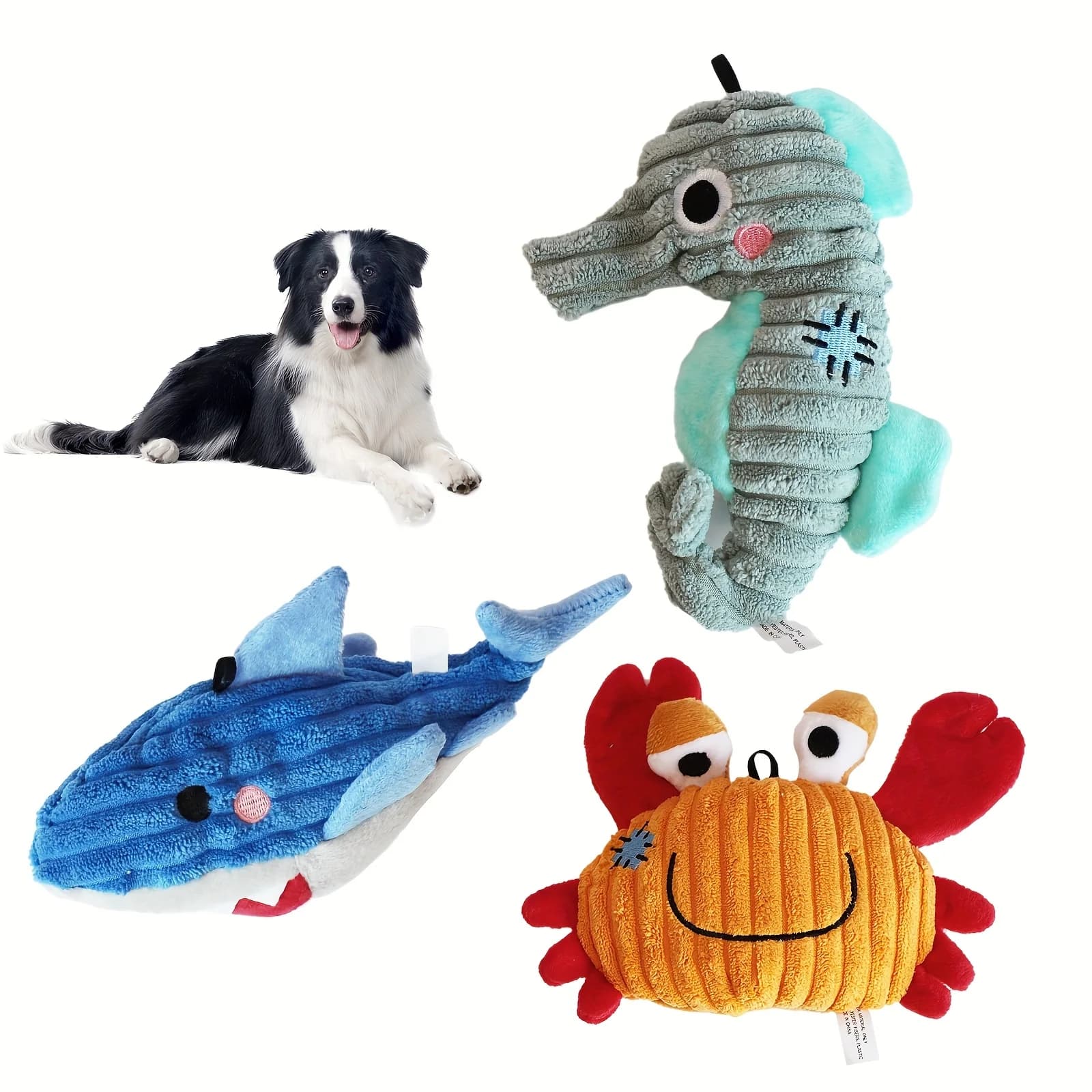 Peluche Giocattolo per cani Granchio squalo cavalluccio marino Resistente ai morsi Giocattoli striduli Giocattoli per cani in velluto a coste per cani Cuccioli Animali domestici Accessori per l'addestramento