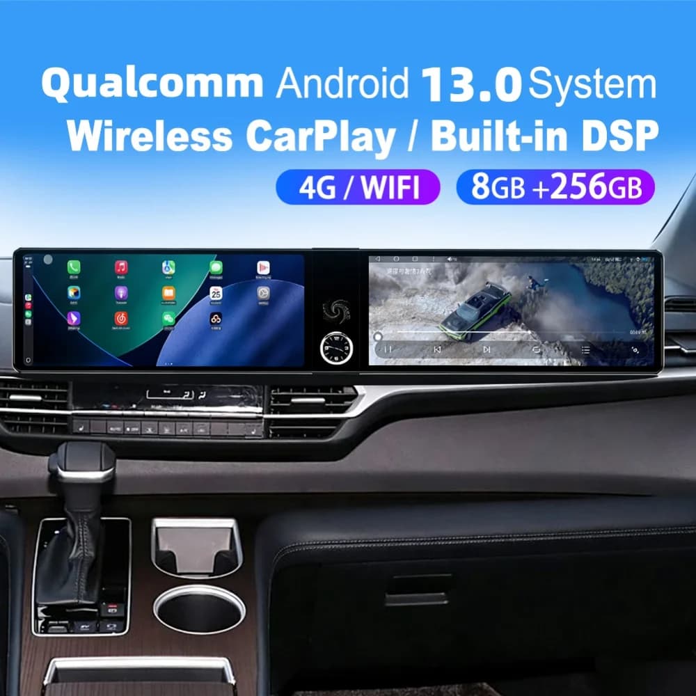 Unità di Navigazione GPS per Auto con Doppio Schermo da 12,3 Pollici, Qualcomm Carplay Android, per Toyota Sienna 2021~2025