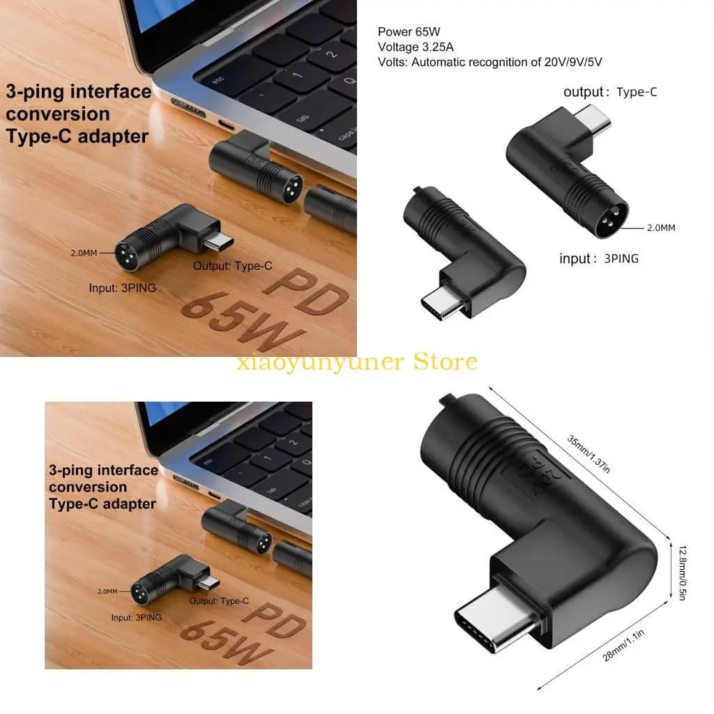 P9JB 2,0 mm da 3pin da maschio a tipo C Adattatore conversione maschio Black Converter Support 5V 9V 20V Ricarica per laptop