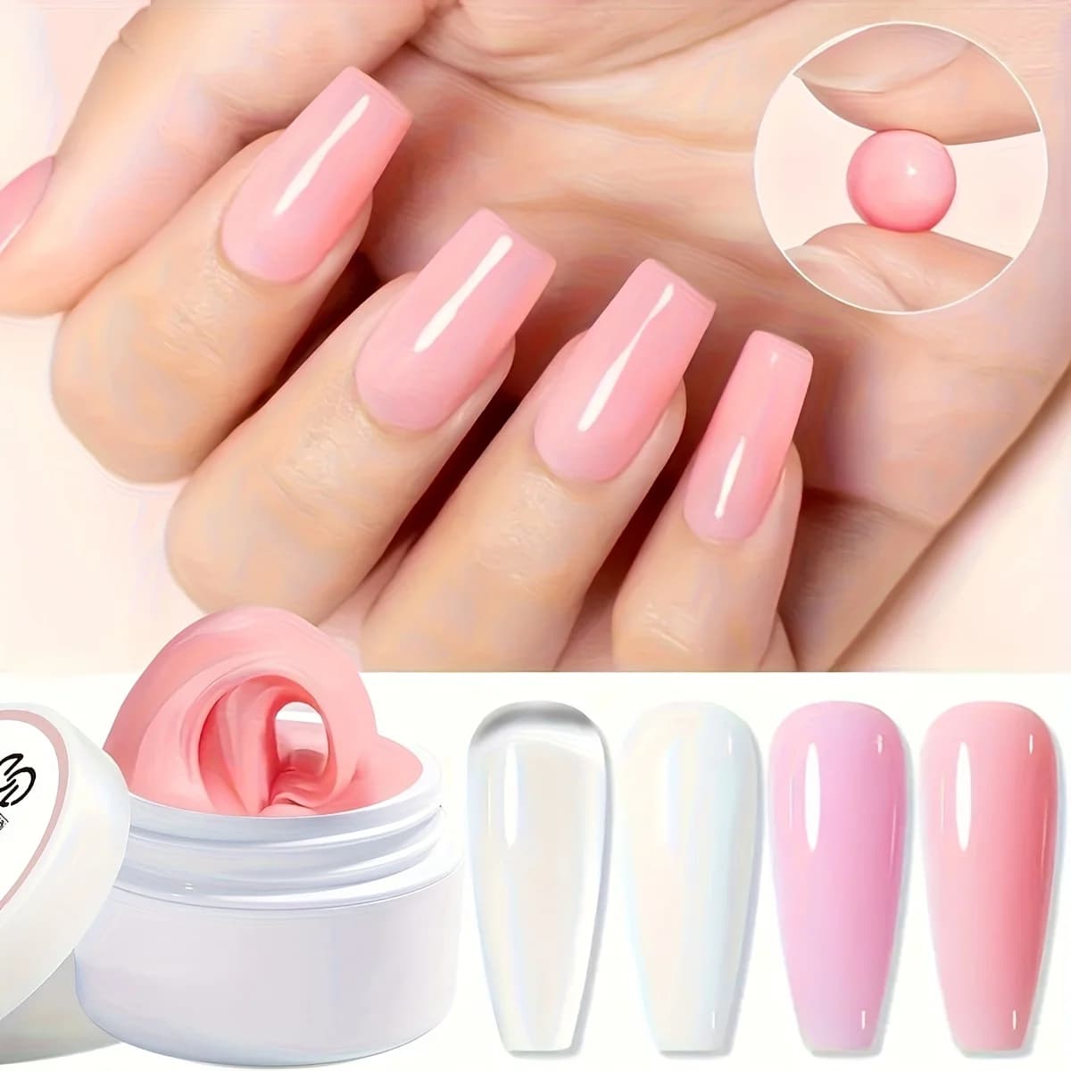Gel manufacturer resistant for nails, two shades of gel modeling, transparent, white and pink, non sticky for nail art 3D