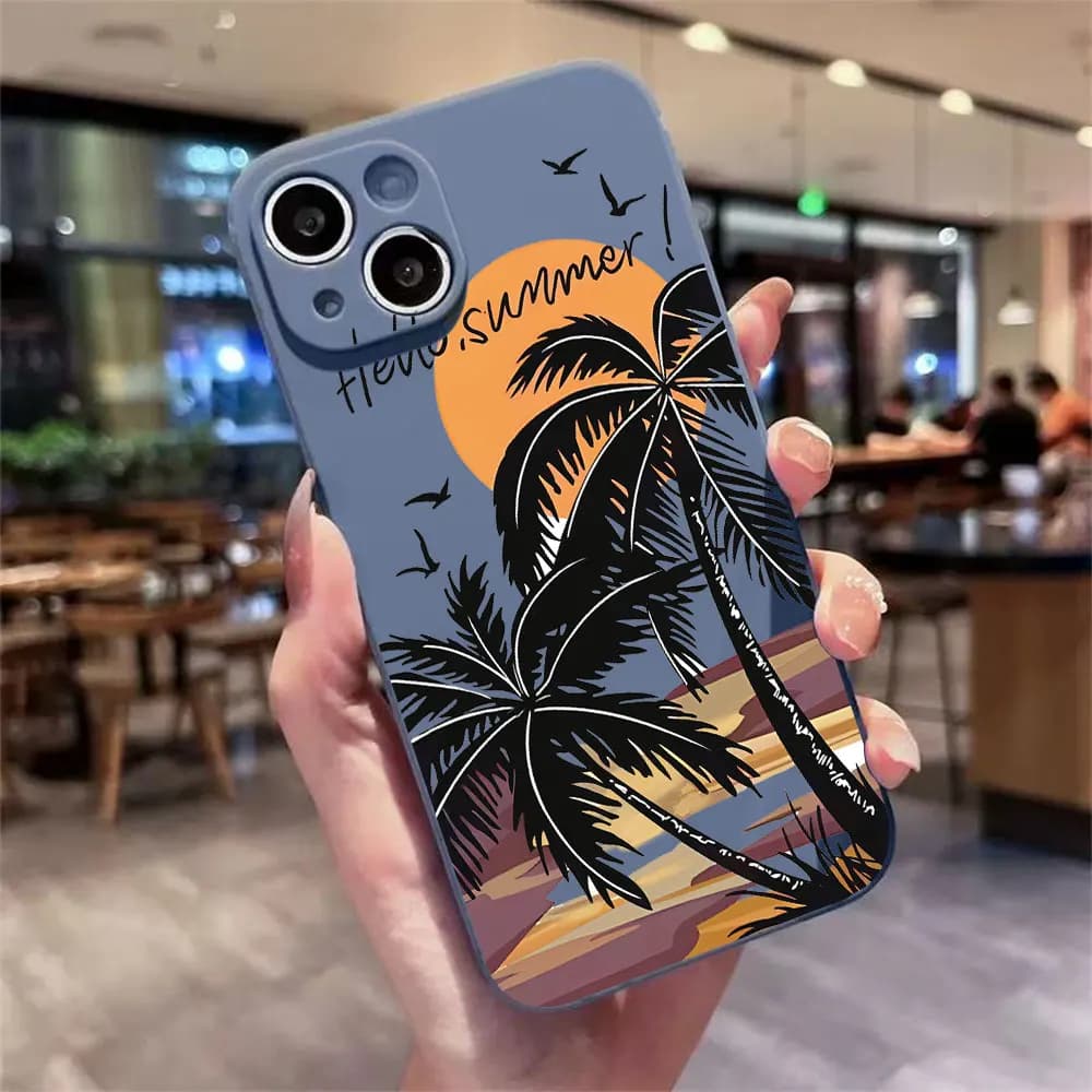 Retro Beach Pattern Phone Case For iPhone 17 16 15 14 13 12 11 Pro XS Max 7 8 6 Plus Mini Air 17e 16e X XR Matte Silicone Cover