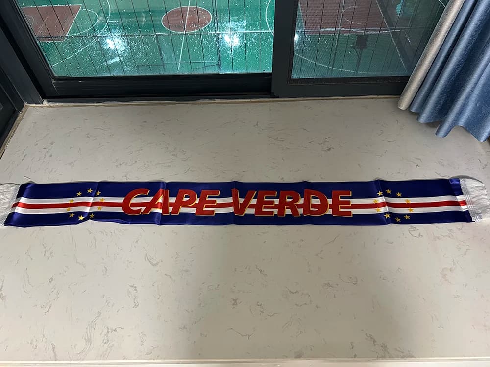 Cape Verde Scarf 14x135cm Double-sided Printed Cape Verde Flag Satin Cape Verde Scarf Suitable for 2026 world cup Sports Events